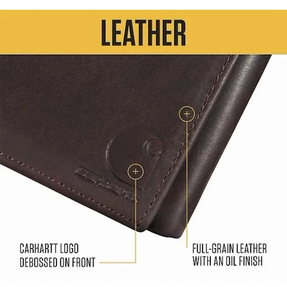 Carhartt Men's Brown Oil Tan Leather Wallet WW0219 Tri Fold - Brand New